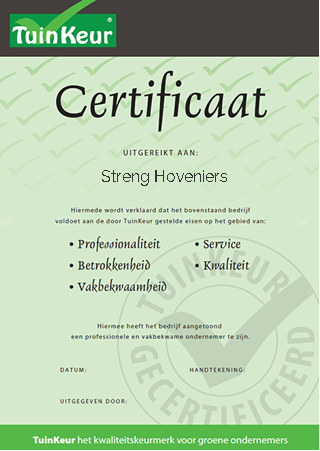 Streng Hattem Hovenier & grondwerken | Tuinkeur Hovenier certificaat